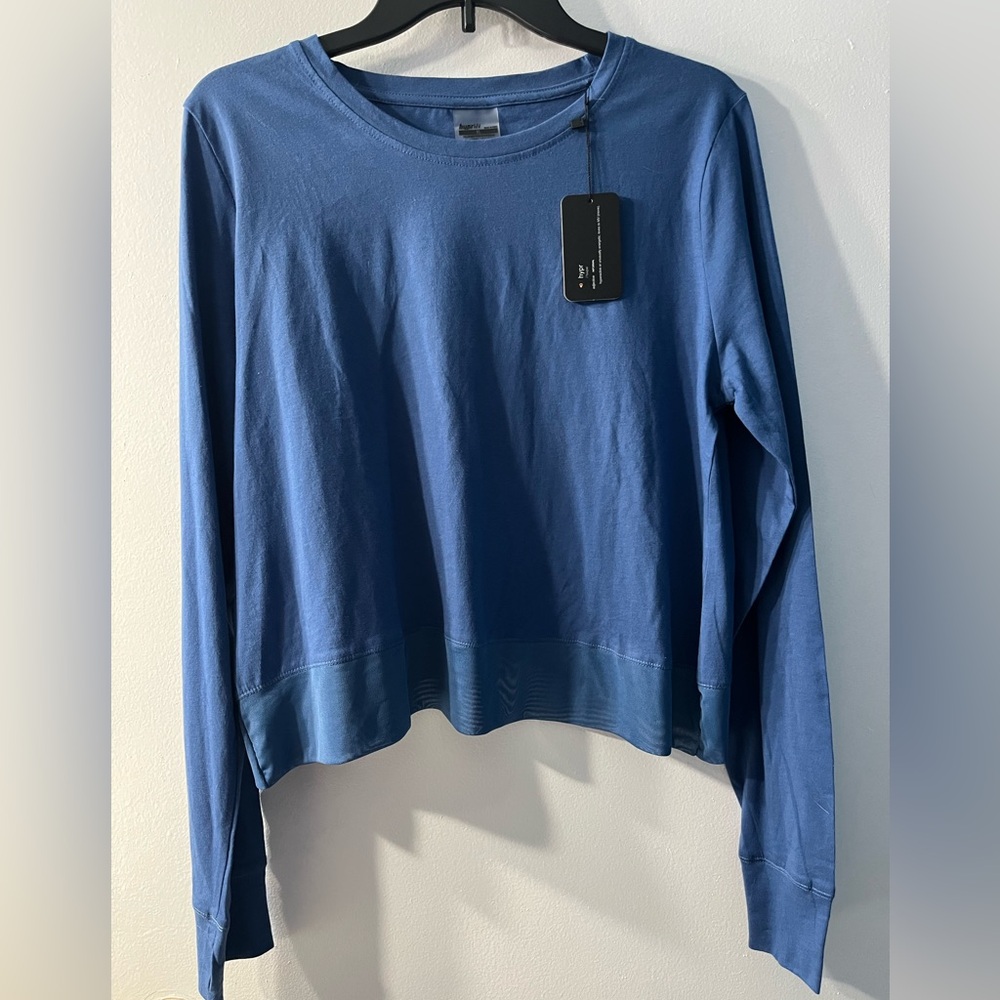 HYPR MV Blue womens long-sleeve cross back shirt